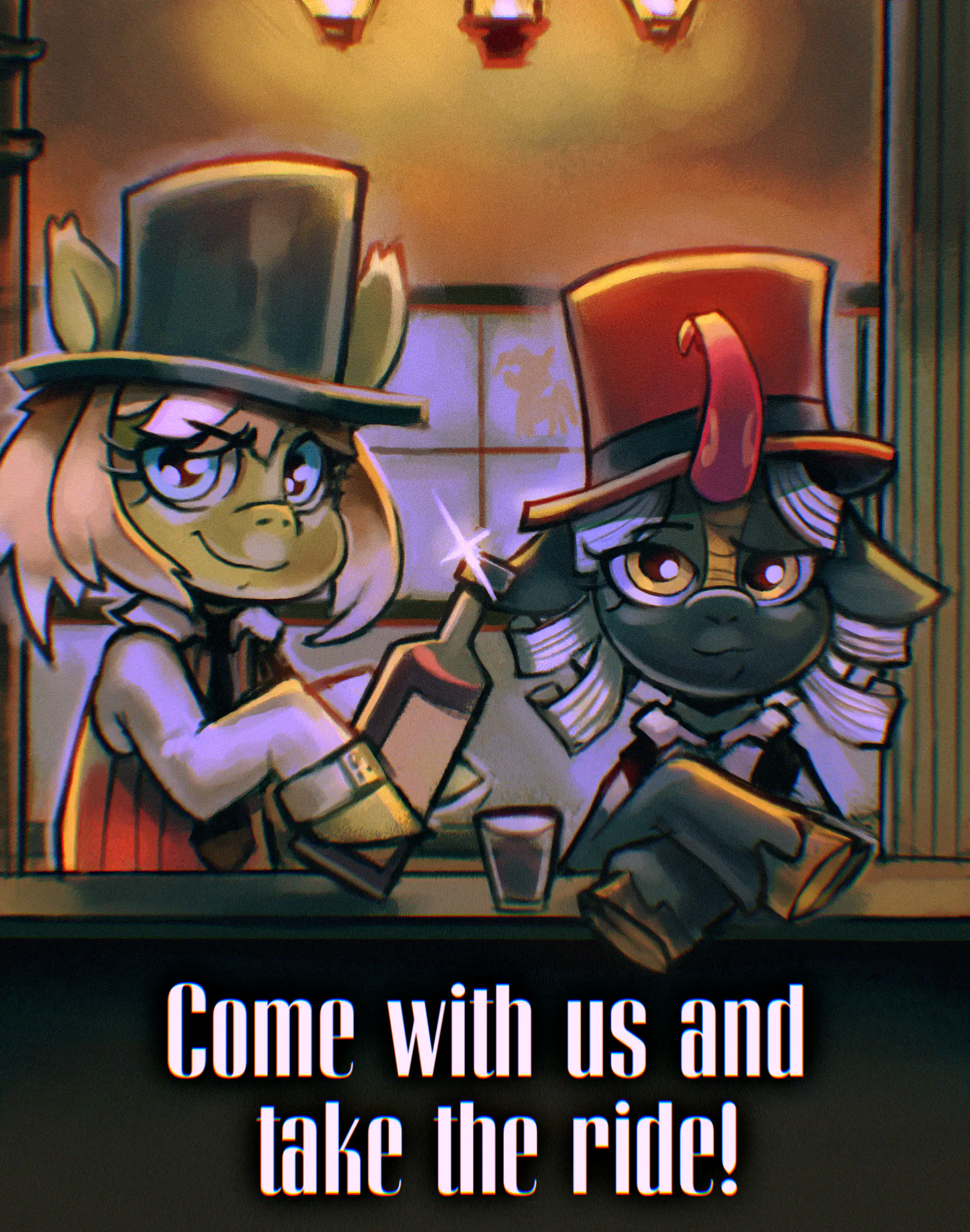 Milli and Violetta with top-hats